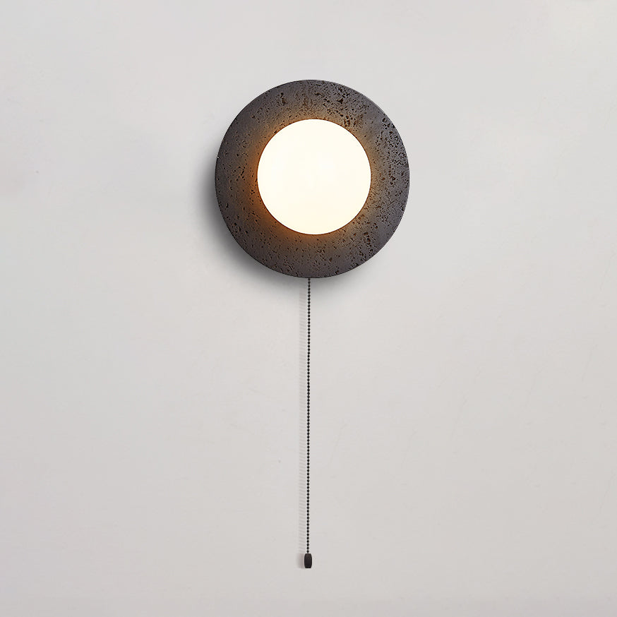 Round Black Travertine Glass Wall Lamp