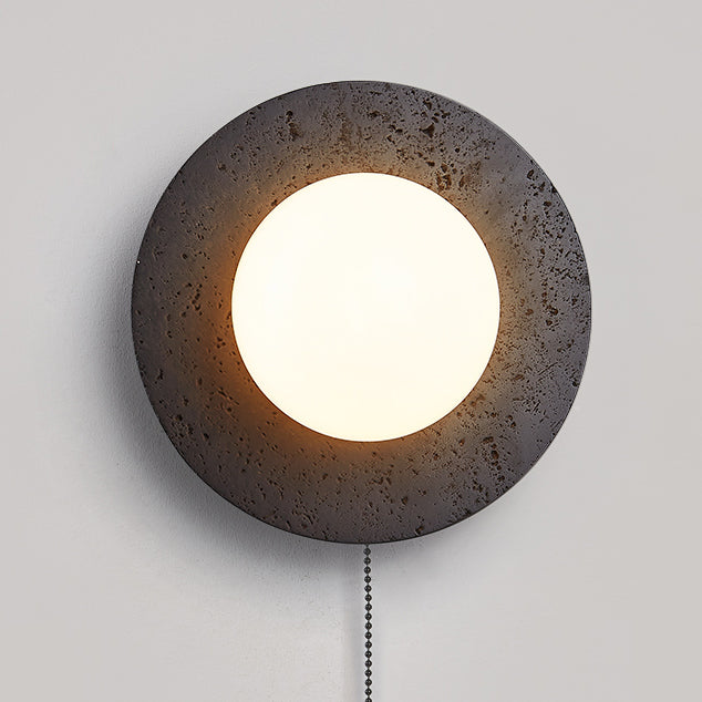 Round Black Travertine Glass Wall Lamp