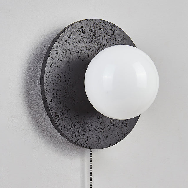 Round Black Travertine Glass Wall Lamp