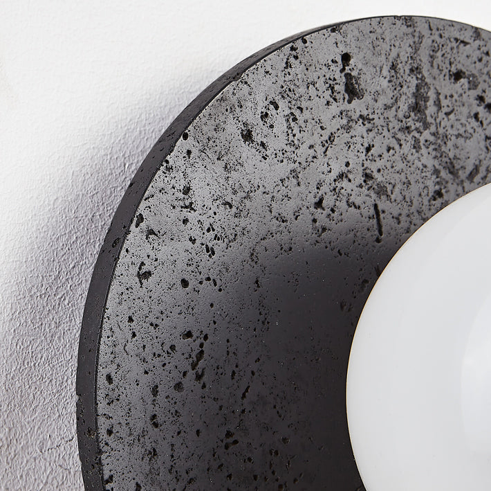 Round Black Travertine Glass Wall Lamp