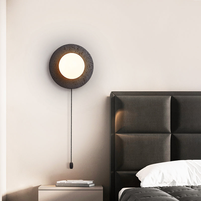 Round Black Travertine Glass Wall Lamp