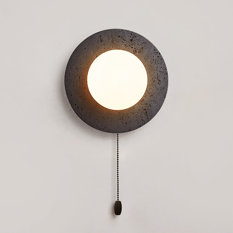 Round Black Travertine Glass Wall Lamp