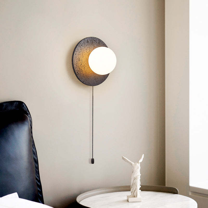 Round Black Travertine Glass Wall Lamp