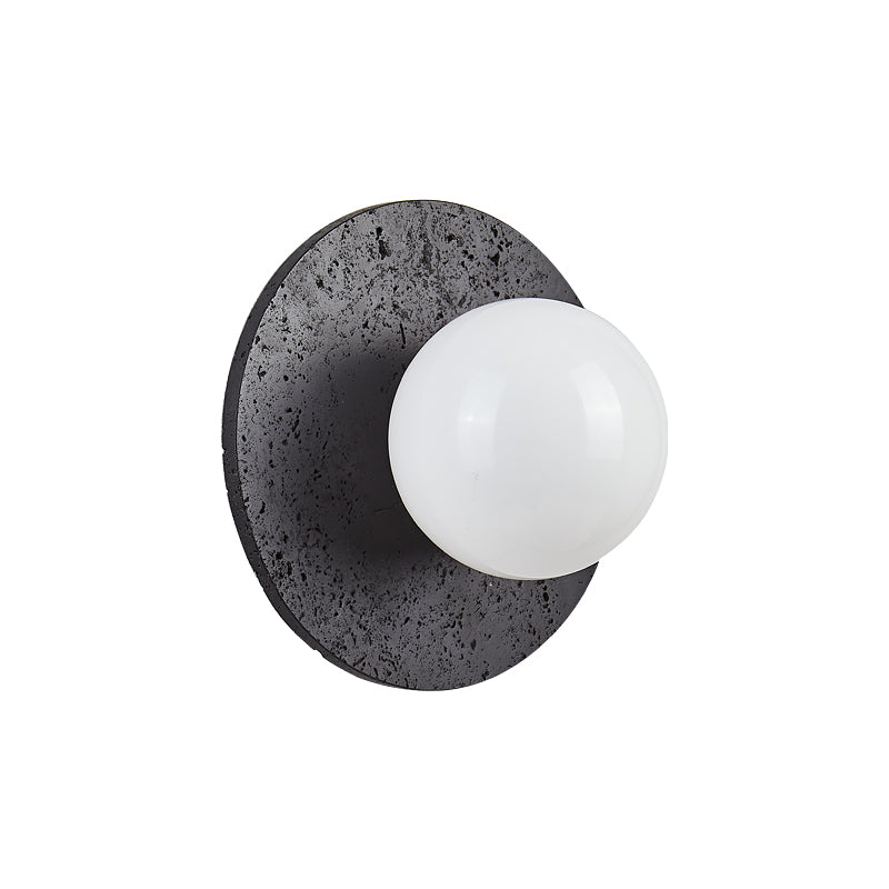 Round Black Travertine Glass Wall Lamp