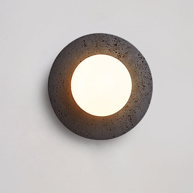 Round Black Travertine Glass Wall Lamp