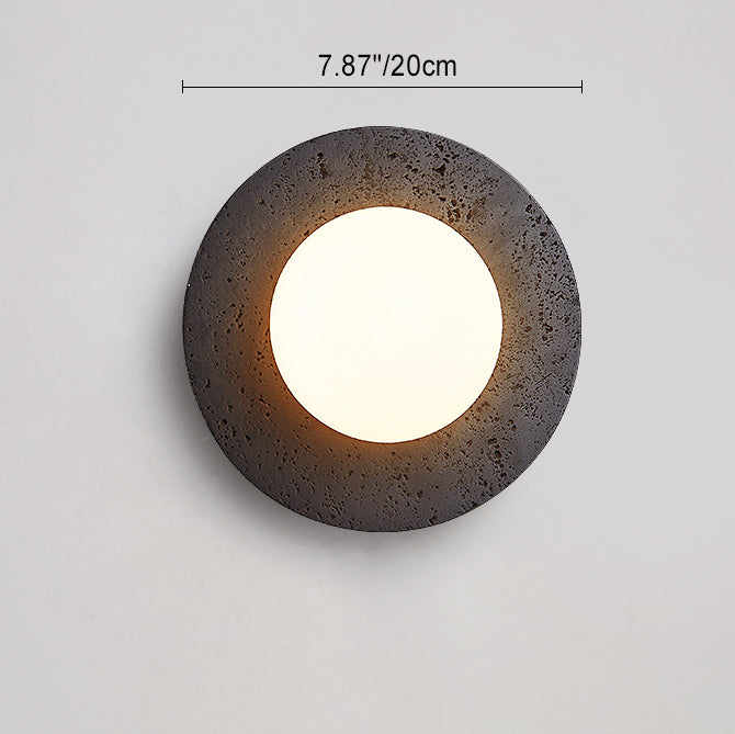 Round Black Travertine Glass Wall Lamp