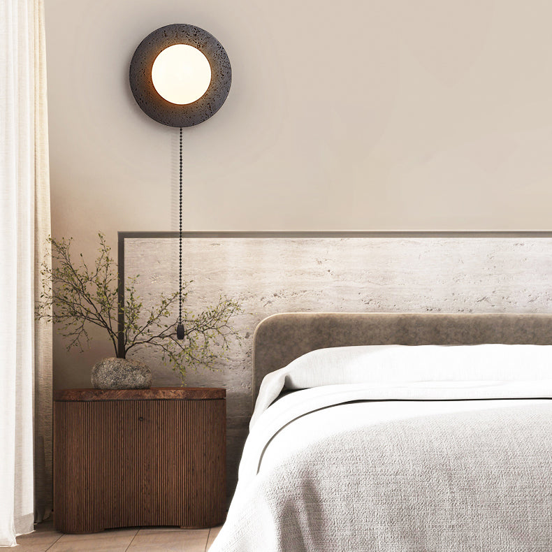 Round Black Travertine Glass Wall Lamp