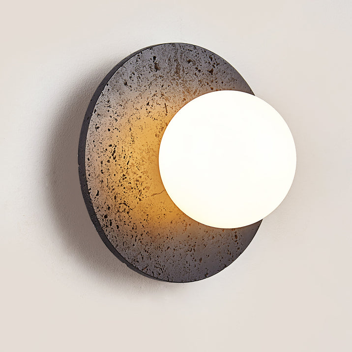 Round Black Travertine Glass Wall Lamp