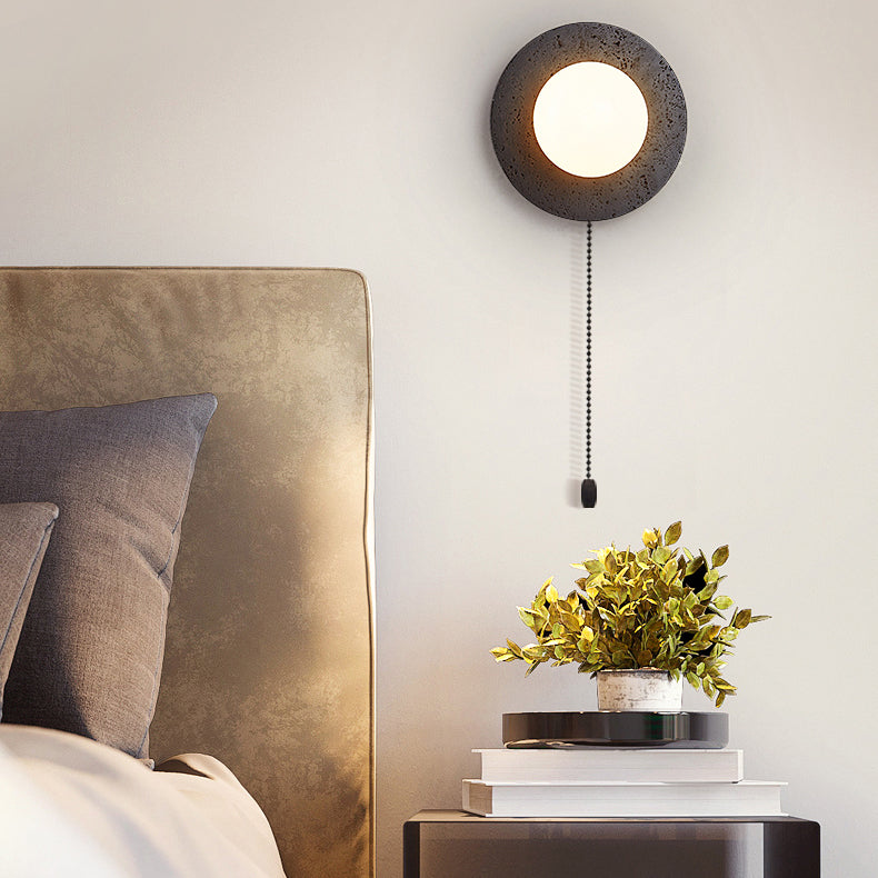 Round Black Travertine Glass Wall Lamp