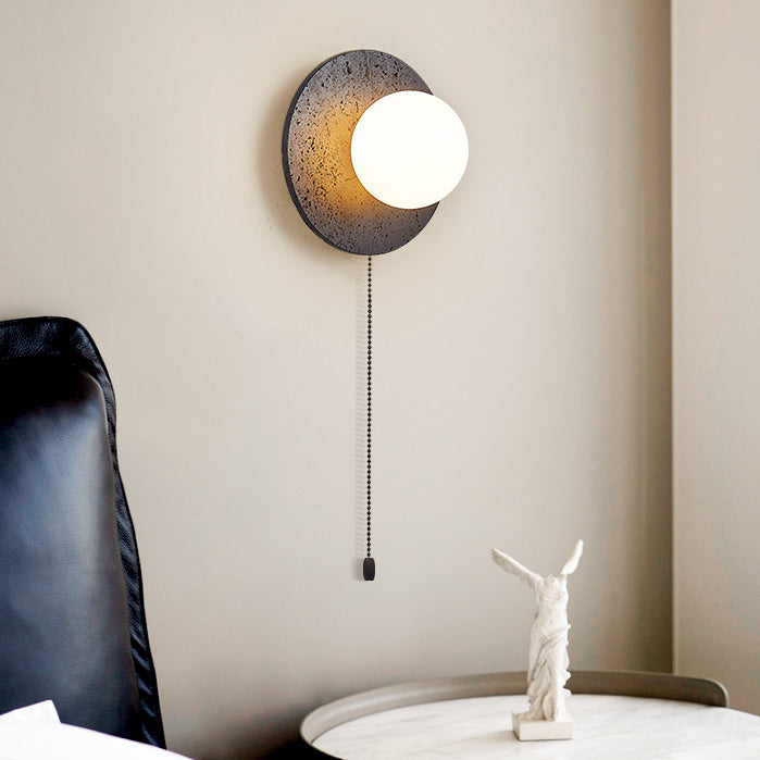 Round Black Travertine Glass Wall Lamp