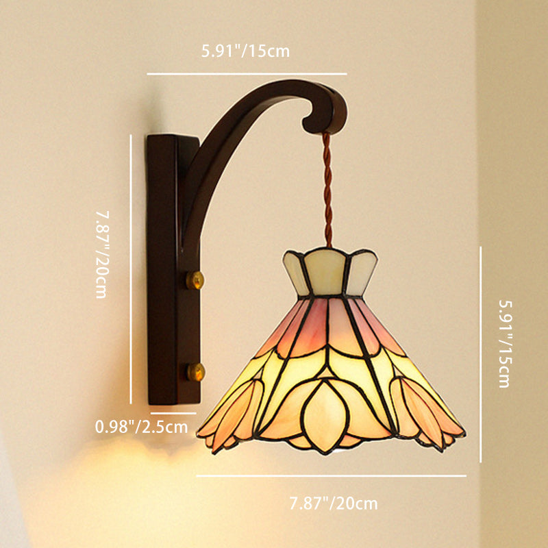 Conical Pattern Oak Glass Wall Lamp
