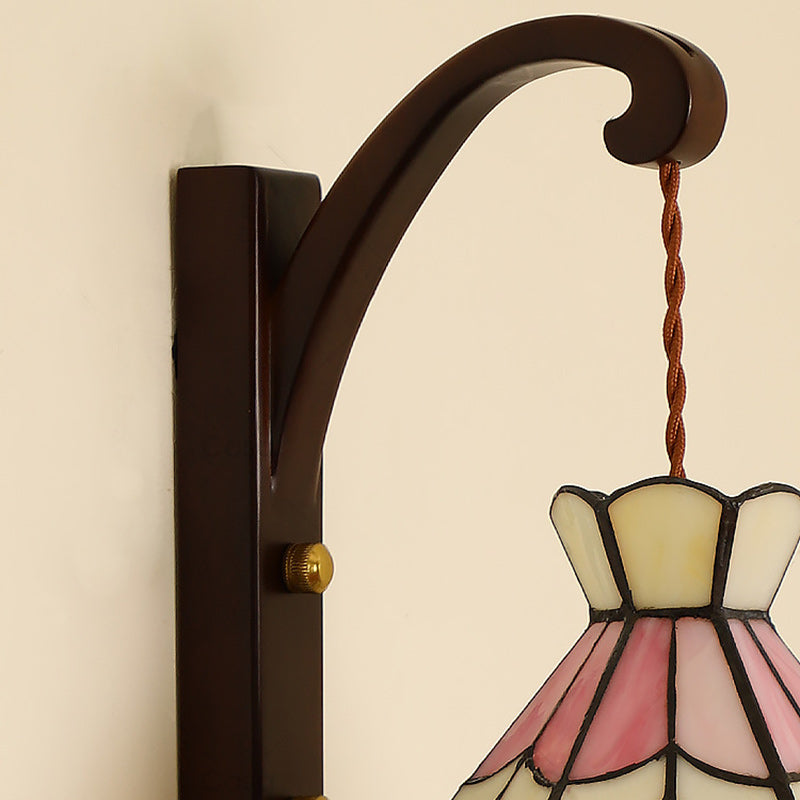 Conical Pattern Oak Glass Wall Lamp