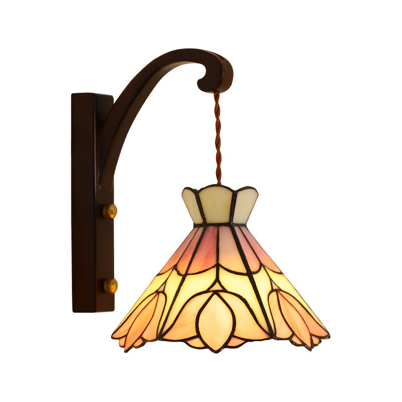 Conical Pattern Oak Glass Wall Lamp