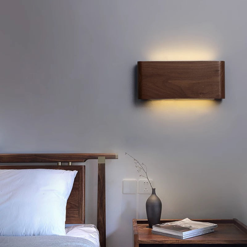 Rectangular Strip Aluminum Walnut Wall Lamp