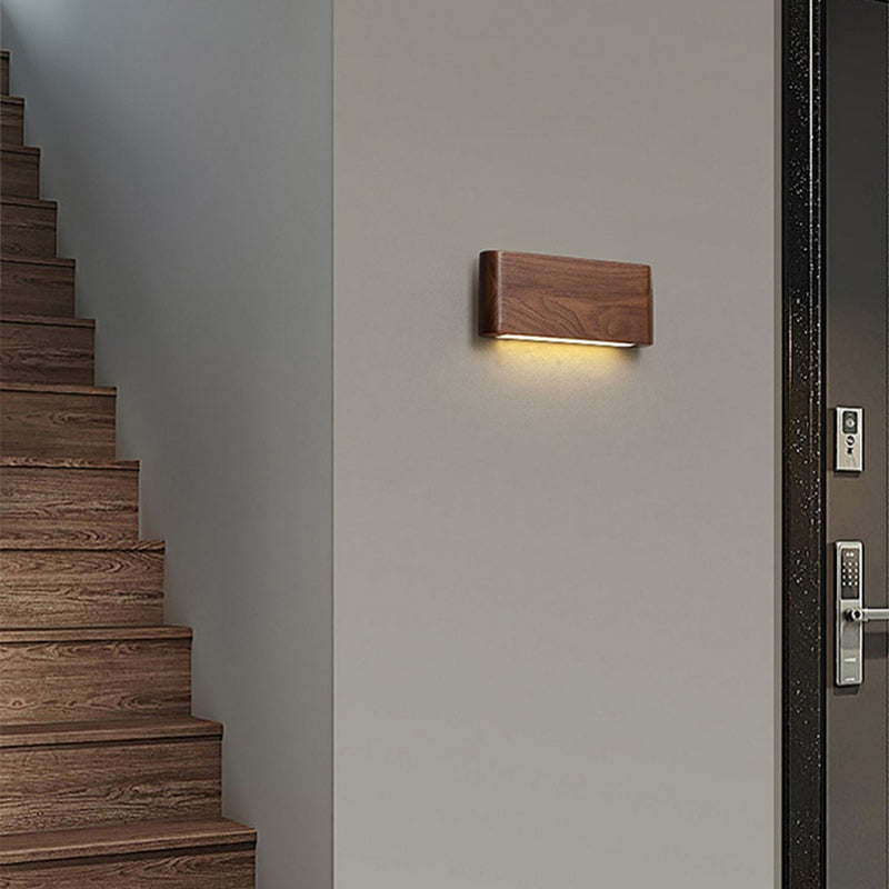 Rectangular Strip Aluminum Walnut Wall Lamp