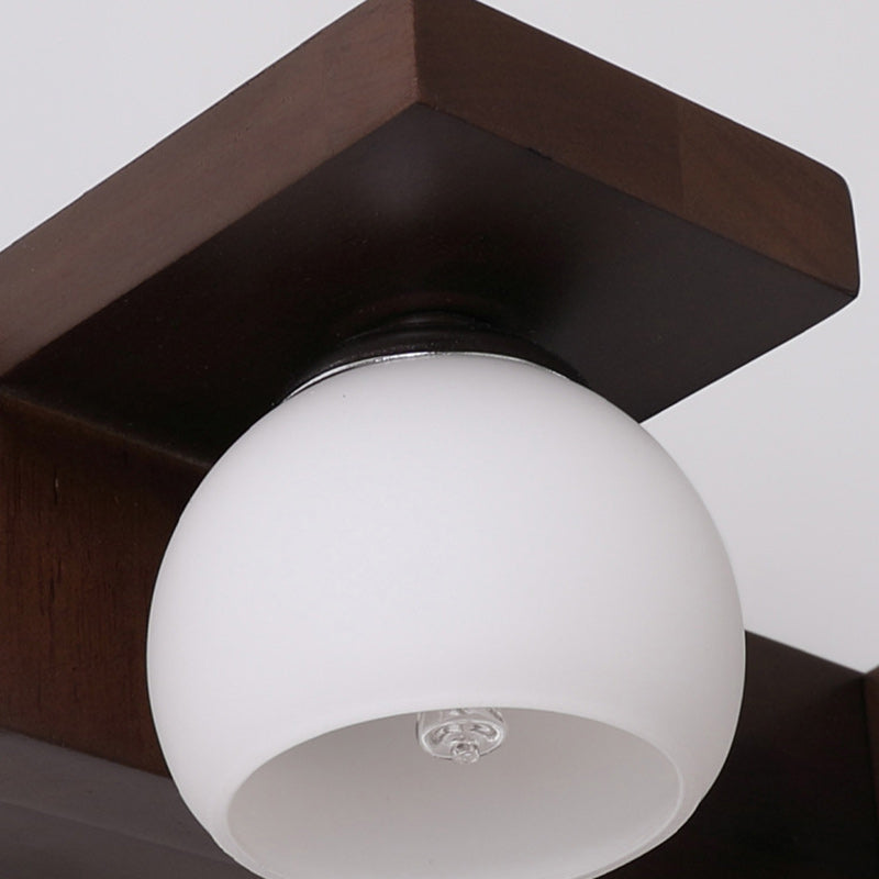 Rectangle Solid Wood Glass 2-Light Wall Lamp