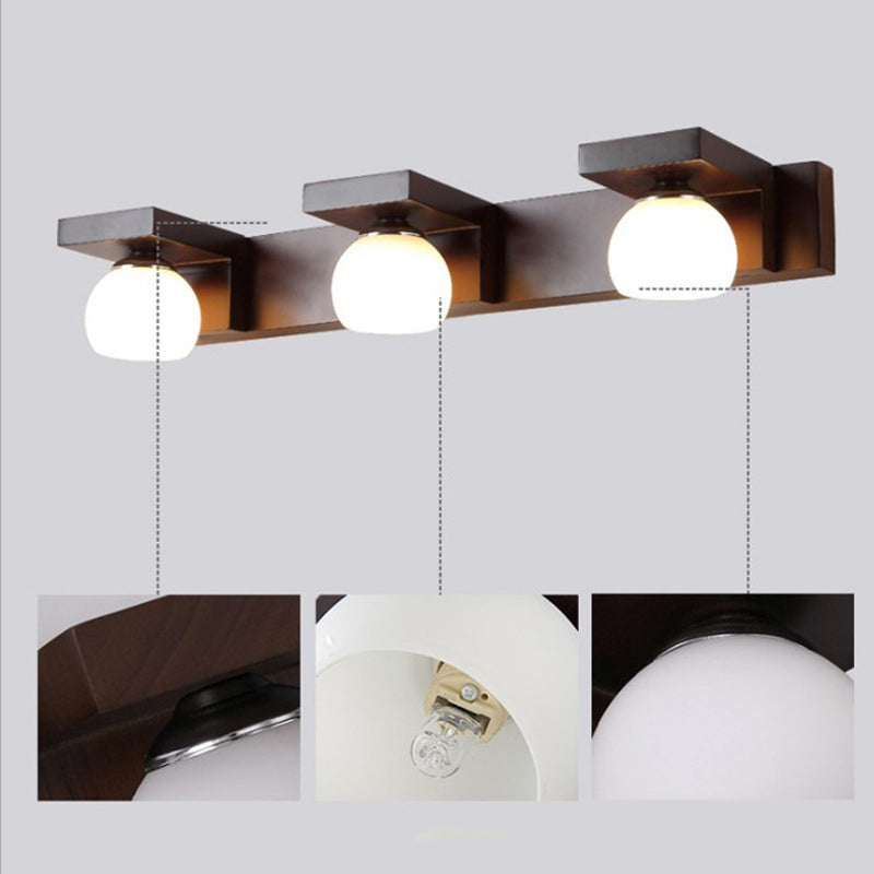 Rectangle Solid Wood Glass 2-Light Wall Lamp