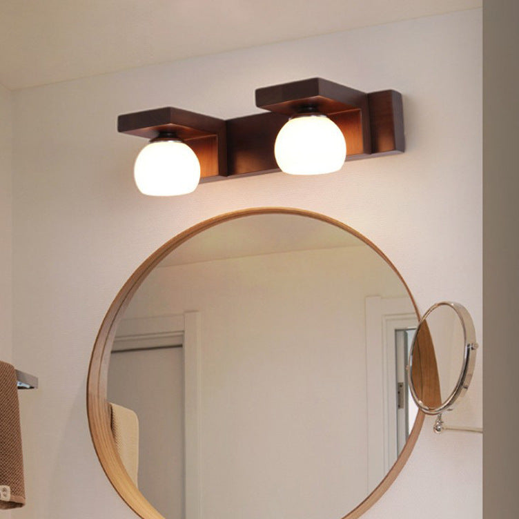 Rectangle Solid Wood Glass 2-Light Wall Lamp