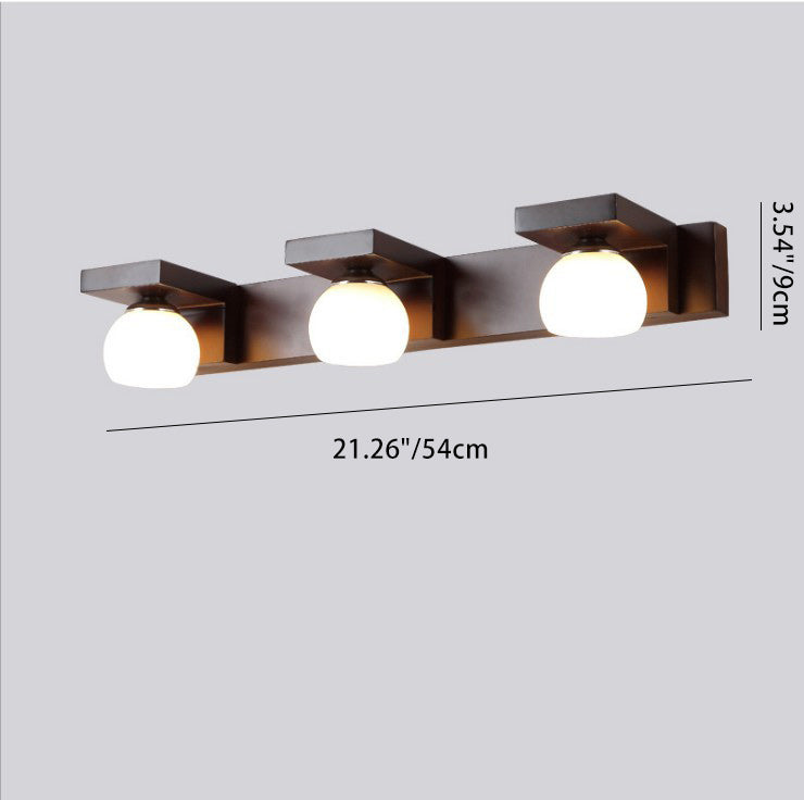Rectangle Solid Wood Glass 2-Light Wall Lamp