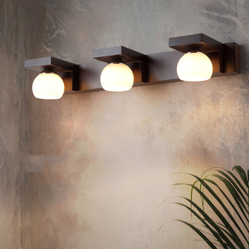 Rectangle Solid Wood Glass 2-Light Wall Lamp
