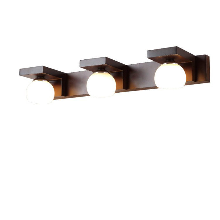Rectangle Solid Wood Glass 2-Light Wall Lamp