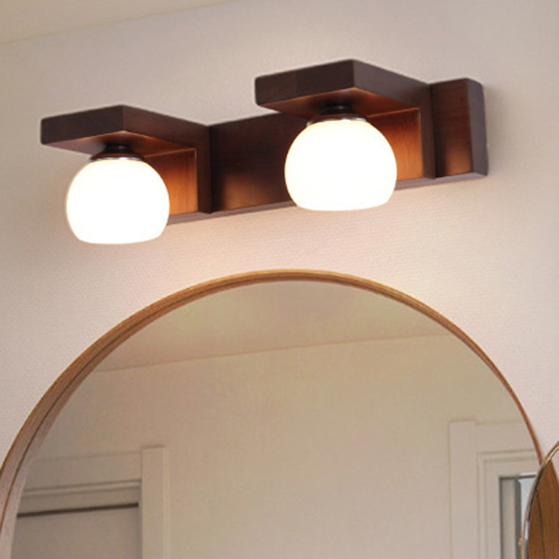 Rectangle Solid Wood Glass 2-Light Wall Lamp