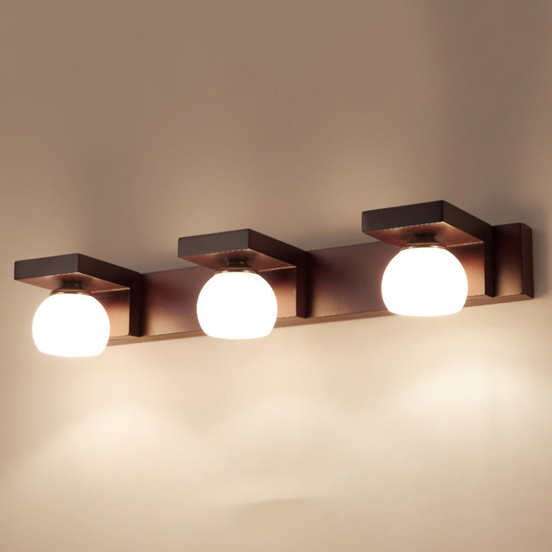 Rectangle Solid Wood Glass 2-Light Wall Lamp