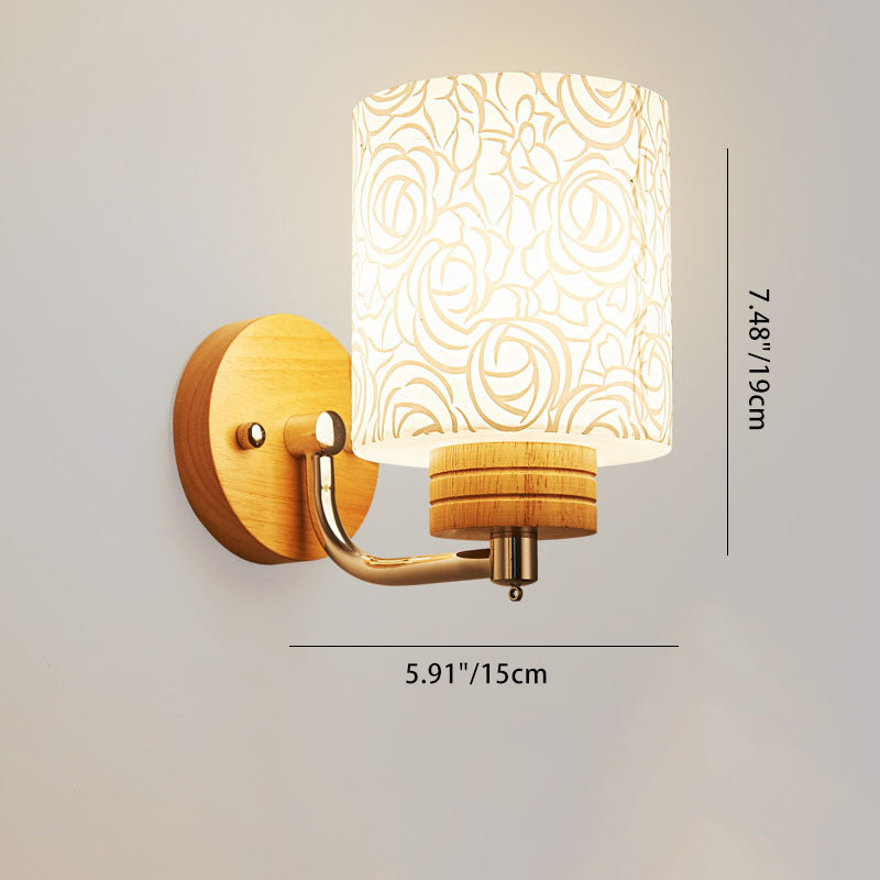 Cylinder Flower Pattern Glass Wall Lamp