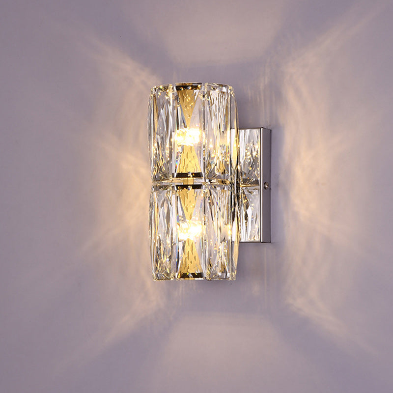 Cylinder Stainless Steel Crystal 4-Light Wall Lamp