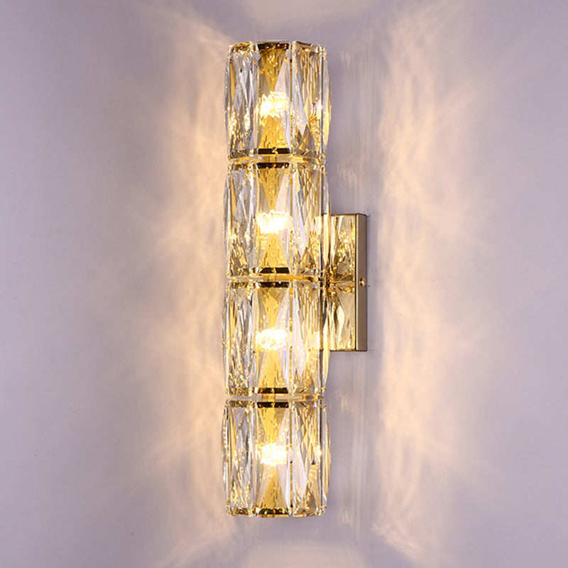 Cylinder Stainless Steel Crystal 4-Light Wall Lamp