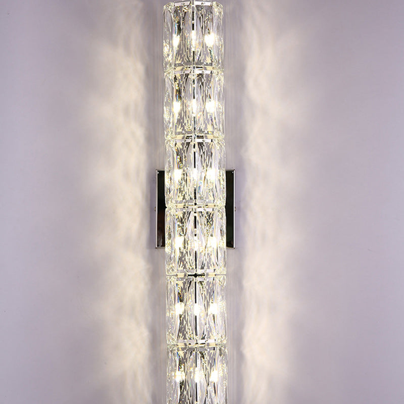 Cylinder Stainless Steel Crystal 4-Light Wall Lamp