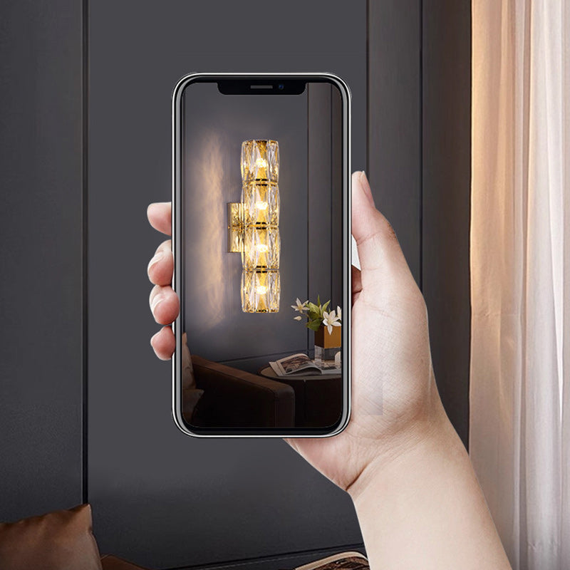 Cylinder Stainless Steel Crystal 4-Light Wall Lamp