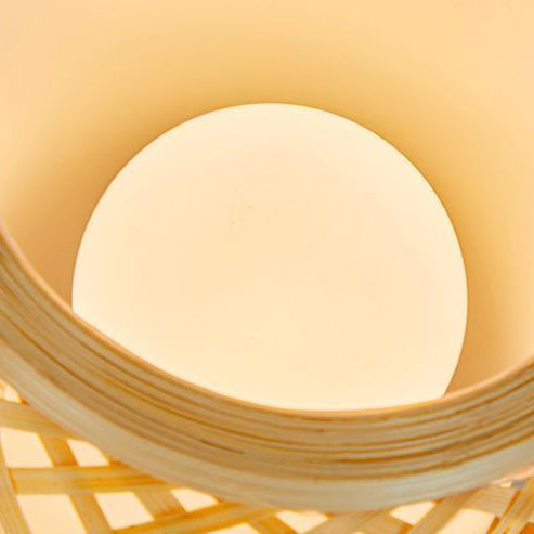 Cylinder Bamboo Weaving Glass Table Lamp