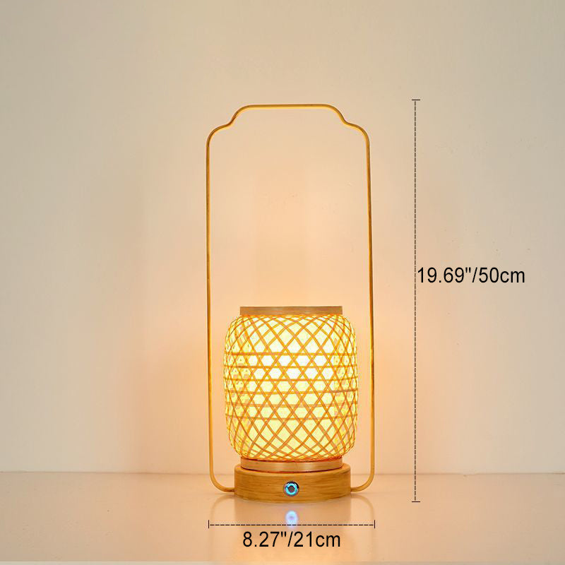 Cylinder Bamboo Weaving Glass Table Lamp