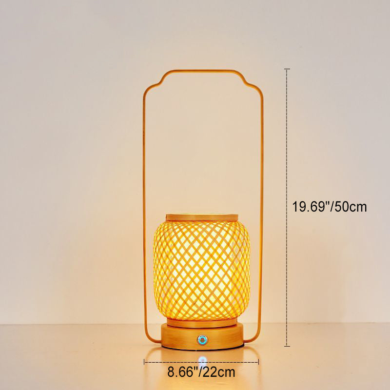 Cylinder Bamboo Weaving Glass Table Lamp