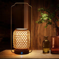 Cylinder Bamboo Weaving Glass Table Lamp