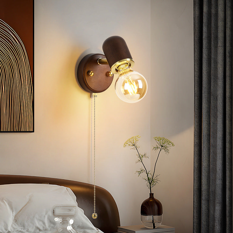 Solid Wood Glass Lampshade Wall Lamp