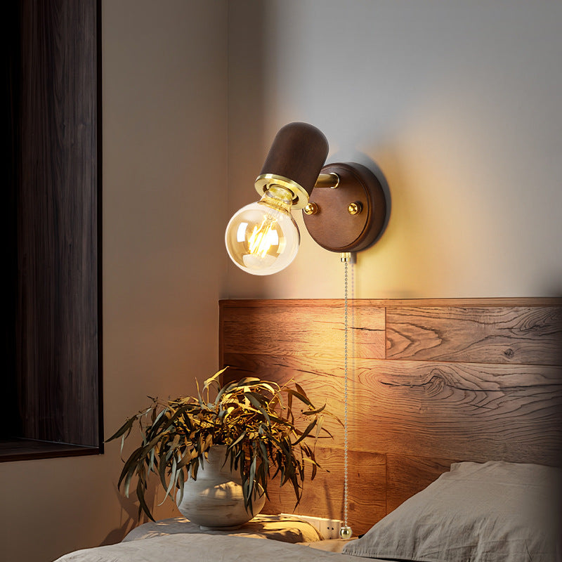 Solid Wood Glass Lampshade Wall Lamp