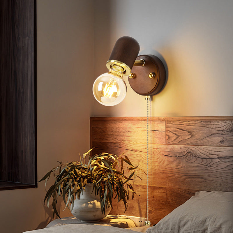 Solid Wood Glass Lampshade Wall Lamp