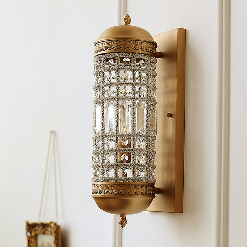 Cylinder Iron Crystal Lampshade Wall Lamp