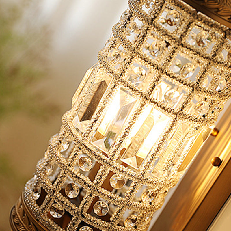 Cylinder Iron Crystal Lampshade Wall Lamp