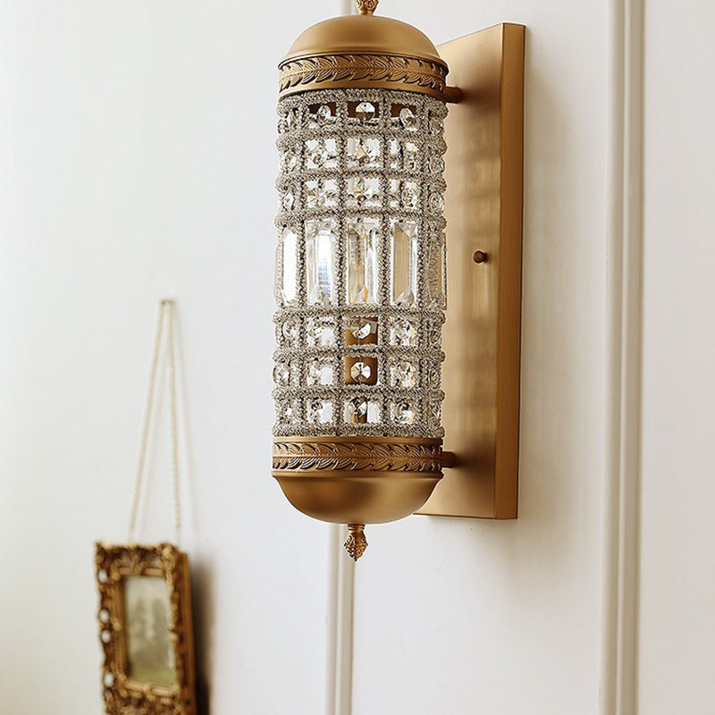 Cylinder Iron Crystal Lampshade Wall Lamp