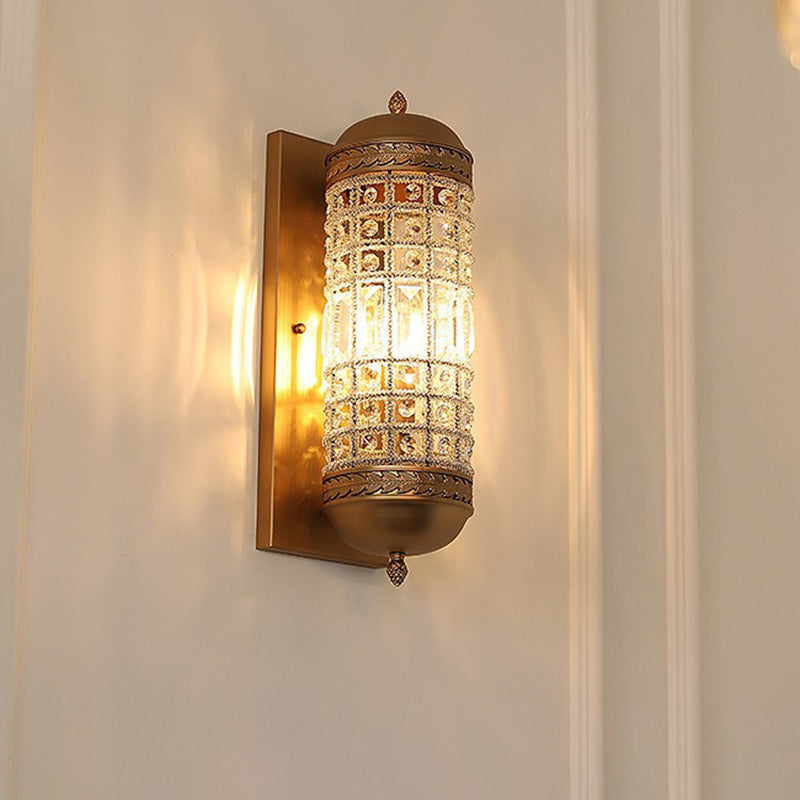 Cylinder Iron Crystal Lampshade Wall Lamp