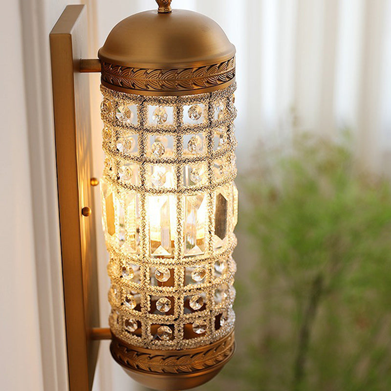 Cylinder Iron Crystal Lampshade Wall Lamp