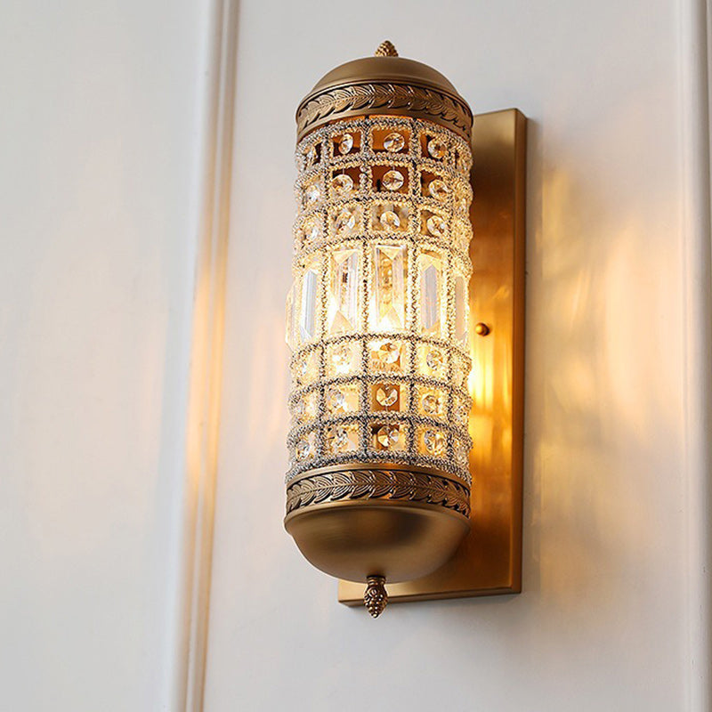 Cylinder Iron Crystal Lampshade Wall Lamp