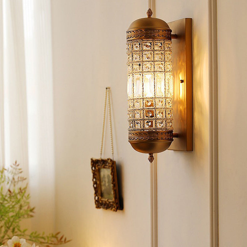 Cylinder Iron Crystal Lampshade Wall Lamp