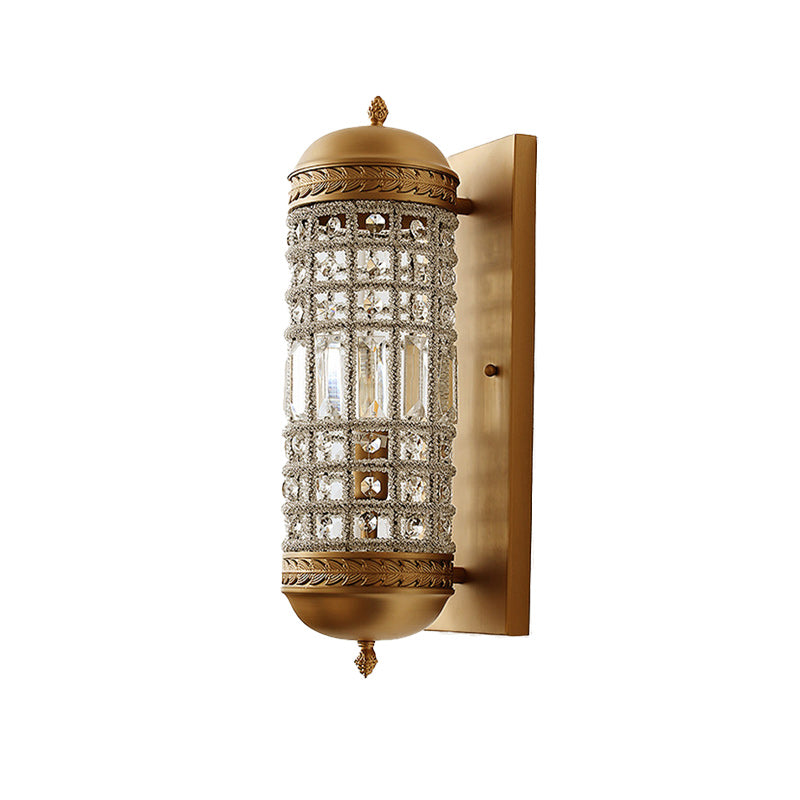 Cylinder Iron Crystal Lampshade Wall Lamp