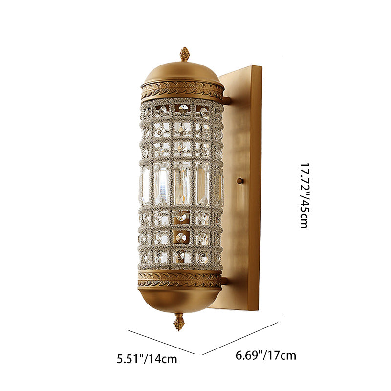 Cylinder Iron Crystal Lampshade Wall Lamp