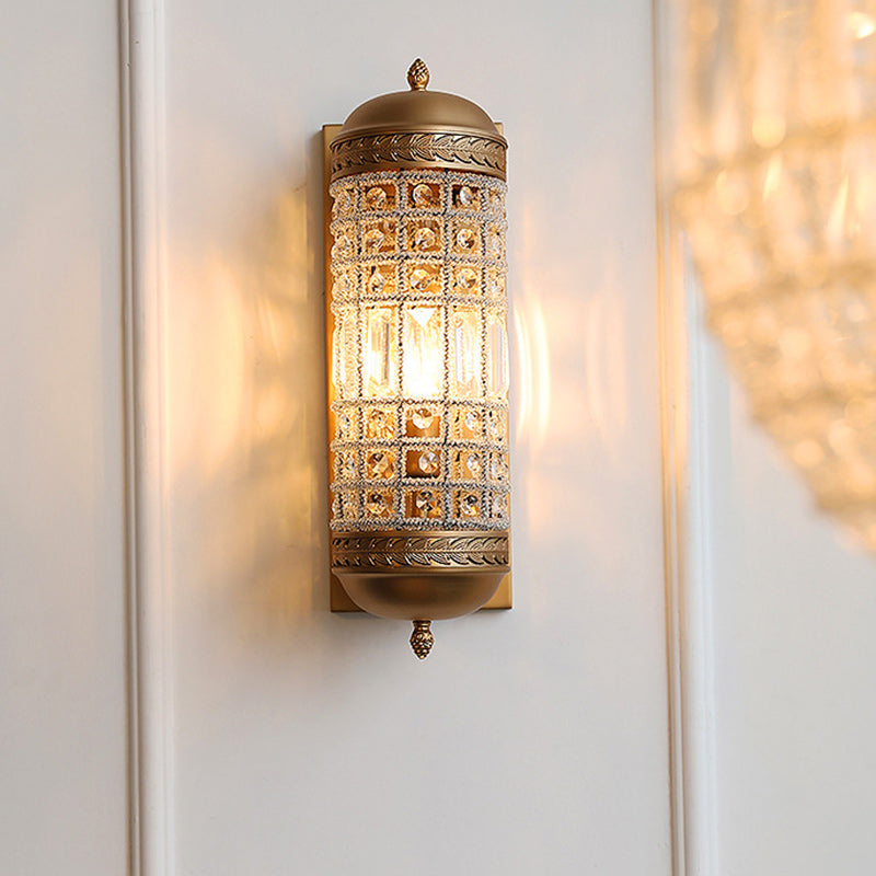 Cylinder Iron Crystal Lampshade Wall Lamp