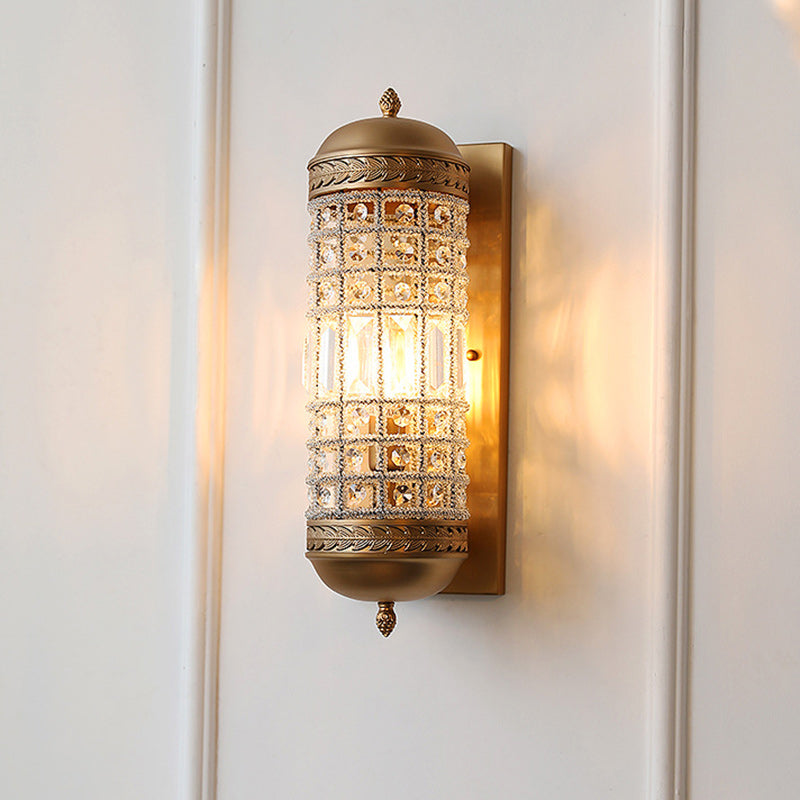 Cylinder Iron Crystal Lampshade Wall Lamp